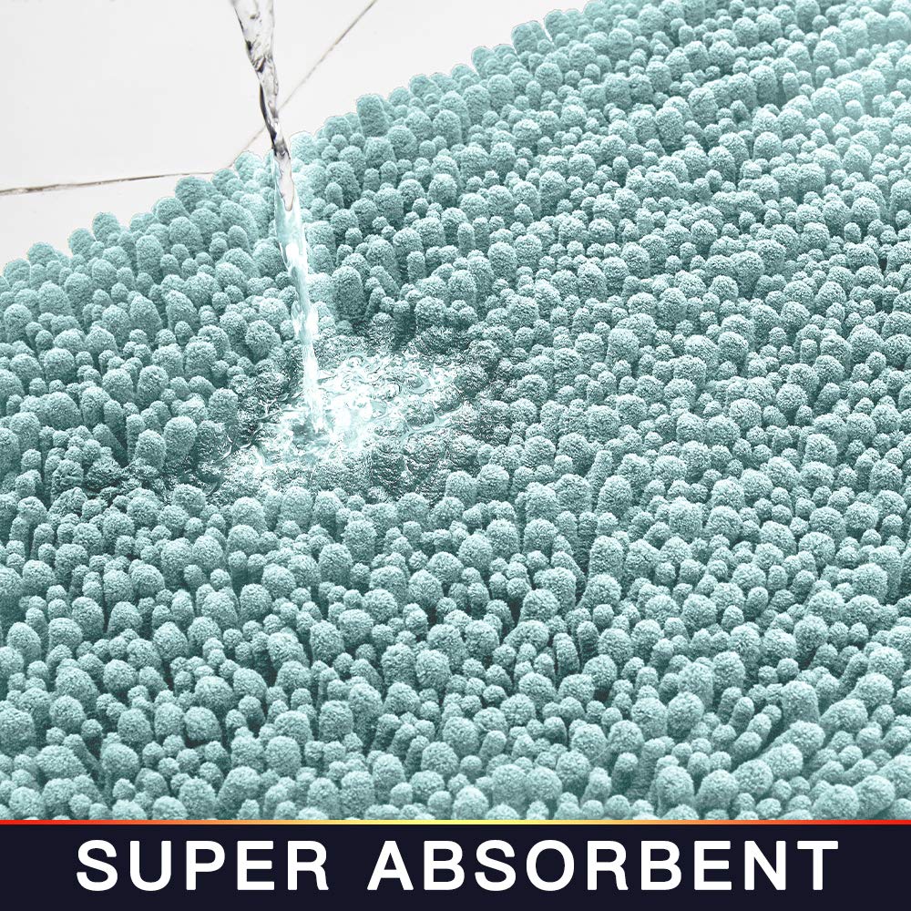 Walensee Bathroom Rug 2 Pieces Set Non Slip Bath Mat (20''X32'' Plus 20''X24'' U Spa Blue) Water Absorbent Super Soft Shaggy Che